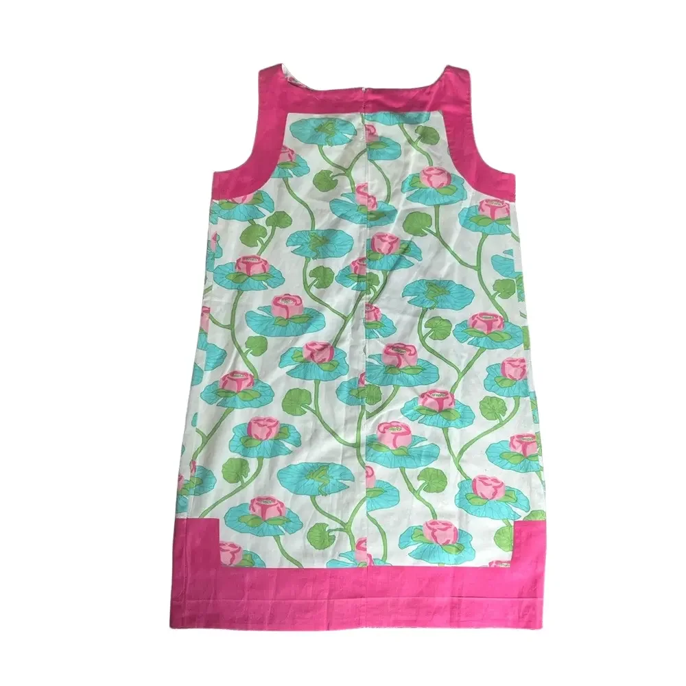 Lilly Pulitzer Vintage Shift Dress Pink Green Floral Size 10 Frogs 90s FLAWED - Picture 2 of 12